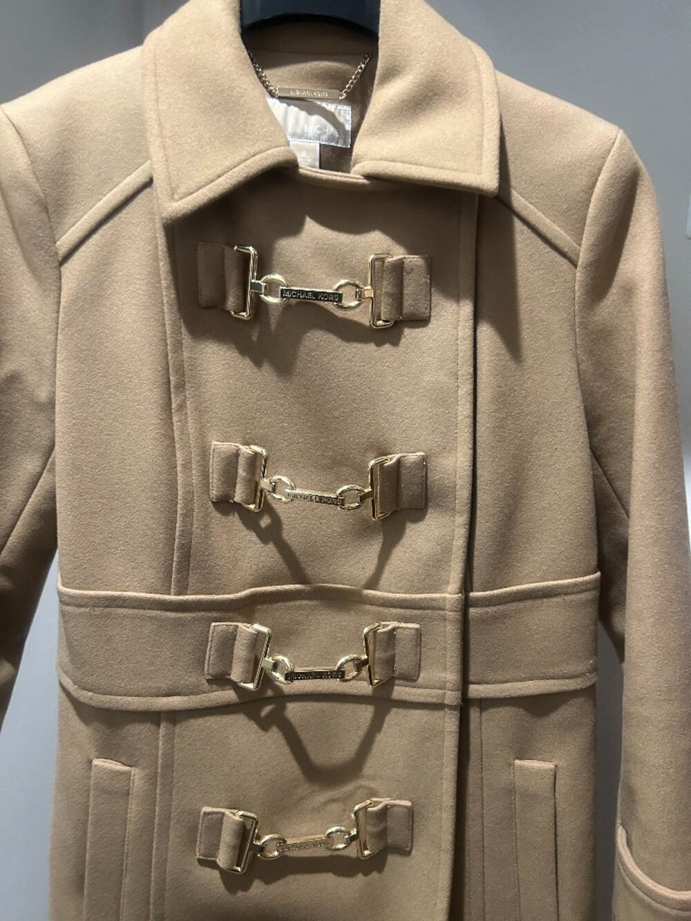 MICHAEL Michael Kors Camel Wool Duffle Coat Gold Hardware Size 6